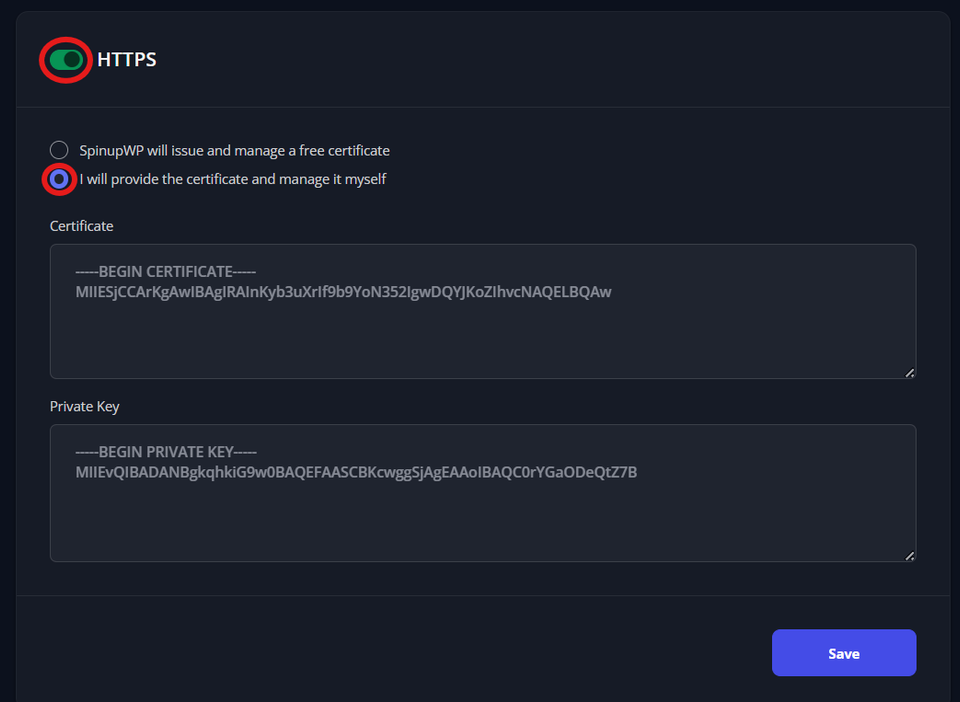 SpinUpWP HTTPS Own Certificate
